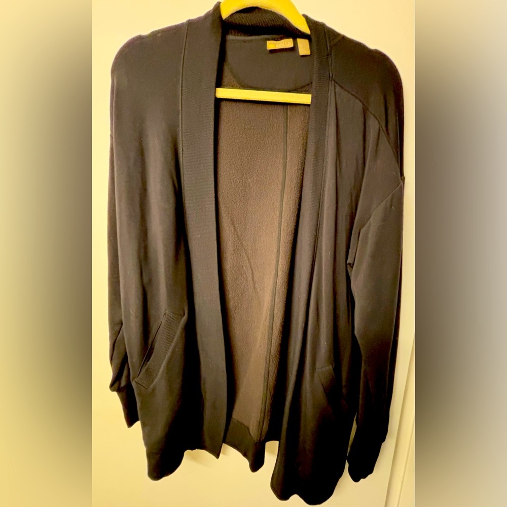 Black Zella Peaceful Fleece Fleece Long Open Front Cardigan